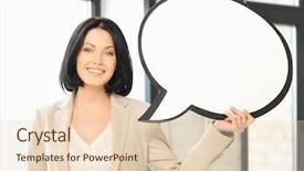  Presentation with blank - Beautiful presentation design featuring businesswoman with blank text bubble backdrop and a lemonade colored foreground