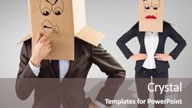  Presentation with box - Presentation theme having businesswoman with box over head against grey vignette background and a gray colored foreground