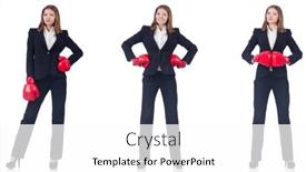  Presentation with boxing - Beautiful presentation theme featuring businesswoman with boxing gloves isolated on white backdrop and a white colored foreground