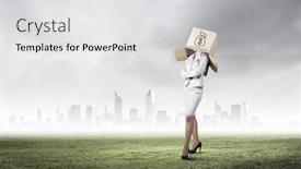  Presentation with box carton - Presentation consisting of businesswoman with carton box on head money concept background and a white colored foreground