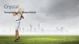  Presentation with box carton - Amazing PPT theme having businesswoman with carton box on head money concept backdrop and a light gray colored foreground