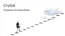  Presentation with heights - Colorful PPT theme enhanced with businesswoman with clipboard walking toward backdrop and a white colored foreground