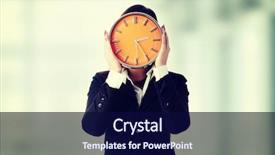  Presentation with clock - Presentation theme featuring businesswoman with clock - time concept background and a navy blue colored foreground