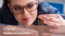  Presentation with forex - Beautiful theme featuring businesswoman with coins in forex concept backdrop and a coral colored foreground