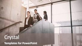  Presentation with climbing stairs - Theme consisting of businesswoman with colleagues climbing down background and a gray colored foreground