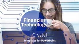  Presentation with fintech financial technology - Presentation theme having businesswoman-with-computer-in-financial background and a ocean colored foreground