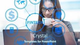  Presentation with fintech financial technology - Presentation featuring businesswoman-with-computer-in-financial background and a ocean colored foreground
