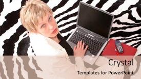  Presentation with calender of november - Presentation with businesswoman with computer pen and calender siting on zebra background - looking up background and a lemonade colored foreground