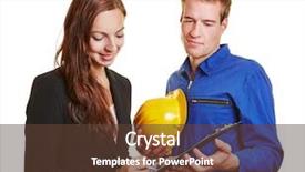  Presentation with contract - PPT layouts featuring businesswoman with construction worker signing background and a tawny brown colored foreground