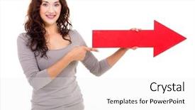  Presentation with happy 18 birthday - Slide set consisting of businesswoman with direction arrow pointing background and a white colored foreground