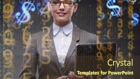  Presentation with dollar - Slide set consisting of businesswoman-with-dollar-in-business background and a tawny brown colored foreground