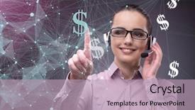  Presentation with dollar - Theme having businesswoman with dollar in business background and a  colored foreground