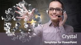  Presentation with business growth dollar - Presentation theme having businesswoman with dollar in business background and a  colored foreground