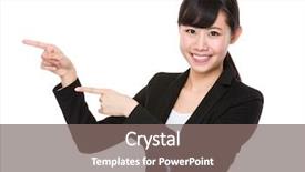  Presentation with finger point - Slide set with businesswoman with finger point aside background and a gray colored foreground