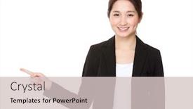  Presentation with finger point - Slide set consisting of businesswoman with finger point aside background and a lemonade colored foreground