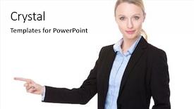  Presentation with break even point analysis bep - PPT theme enhanced with businesswoman with finger point aside background and a white colored foreground