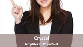  Presentation with finger point - Slide set consisting of businesswoman with finger point up background and a gray colored foreground