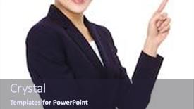  Presentation with finger point - Presentation theme enhanced with businesswoman with finger point upwards background and a wine colored foreground
