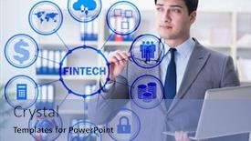  Presentation with fintech financial technology - Audience pleasing slide set consisting of businesswoman-with-laptop-in-financial backdrop and a light blue colored foreground