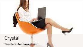  Presentation with rainbow over orad - Colorful PPT theme enhanced with businesswoman with laptop in orange backdrop and a  colored foreground