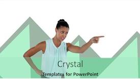  Presentation with minimal - PPT theme featuring businesswoman-with-minimal-shapes-pointing background and a mint green colored foreground