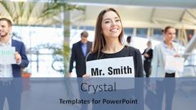  Presentation with name - Slide deck consisting of businesswoman-with-name-tag background and a ocean colored foreground