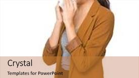  Presentation with allergy - Colorful PPT theme enhanced with businesswoman-with-nose-allergy backdrop and a gold colored foreground