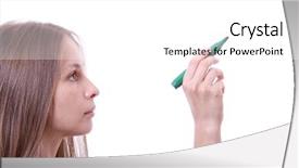  Presentation with feather as pen - Audience pleasing slides consisting of businesswoman with pen on white backdrop and a white colored foreground