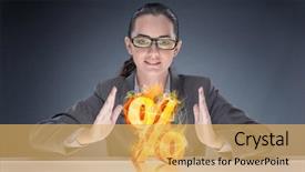  Presentation with percent - PPT layouts consisting of businesswoman with percent sign background and a yellow colored foreground