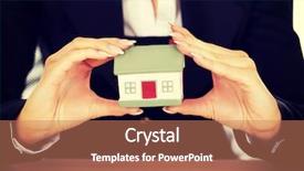  Presentation with desk - Theme enhanced with businesswoman with small house behind background and a  colored foreground