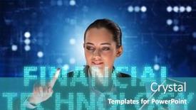  Presentation with fintech financial technology - Colorful theme enhanced with businesswoman-with-tablet-in-financial backdrop and a teal colored foreground