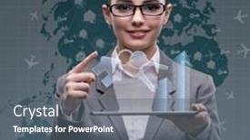  Presentation with hotel - Presentation theme with businesswoman-with-tablet-in-hotel background and a gray colored foreground