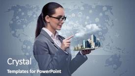  Presentation with hotel - Beautiful slide set featuring businesswoman with tablet in hotel backdrop and a ocean colored foreground