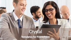  Presentation with international education - Theme having businesswoman with tablet pc computer background and a violet colored foreground