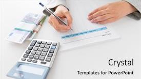  Presentation with business calculator - Cool new presentation with businesswoman with tax form calculator backdrop and a white colored foreground
