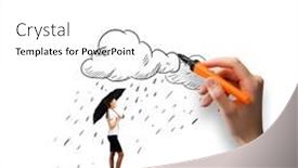  Presentation with under umbrella - Cool new slide deck with businesswoman-with-umbrella-under-hand backdrop and a white colored foreground