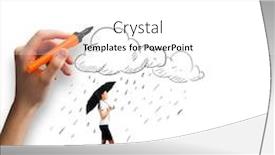  Presentation with under umbrella - PPT theme featuring businesswoman-with-umbrella-under-hand background and a white colored foreground