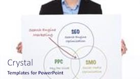  Presentation with search engine - Amazing PPT theme having businesswoman with white palcard for showing search engine marketing concept backdrop and a sky blue colored foreground