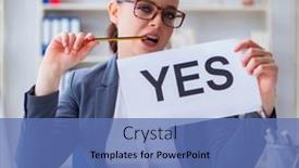  Presentation with yes - Presentation theme with businesswoman-with-yes-message background and a teal colored foreground