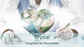  Presentation with desk - Slide set enhanced with businesswoman-working-at-desk-mixed background and a sky blue colored foreground