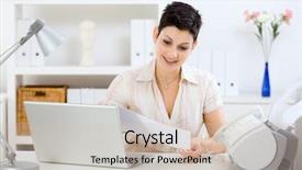  Presentation with home - Colorful slide set enhanced with businesswoman working at home reading backdrop and a  colored foreground