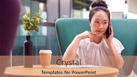  Presentation with working - Slide set enhanced with businesswoman-working-at-table background and a coral colored foreground