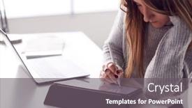  Presentation with digital pen - Slides featuring businesswoman-working-from-home-drawing background and a gray colored foreground