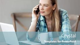  Presentation with online meeting - Presentation consisting of businesswoman-working-from-home-online background and a teal colored foreground