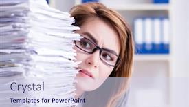  Presentation with office - Beautiful slide deck featuring businesswoman-working-in-the-office backdrop and a sky blue colored foreground