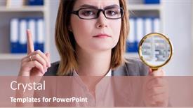  Presentation with working - Audience pleasing PPT theme consisting of businesswoman-working-in-the-office backdrop and a coral colored foreground