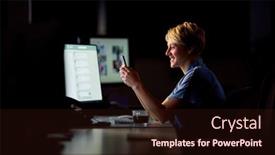  Presentation with illuminated - Presentation theme featuring businesswoman-working-late-in-office background and a wine colored foreground