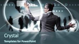  Presentation with virtual keyboard - Amazing slide set having businesswoman working on a virtual backdrop and a ocean colored foreground