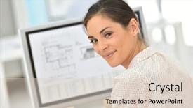  Presentation with old desktop computer - PPT layouts enhanced with businesswoman working on desktop computer background and a lemonade colored foreground