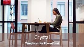  Presentation with meeting - Audience pleasing presentation theme consisting of businesswoman-working-on-laptop backdrop and a violet colored foreground